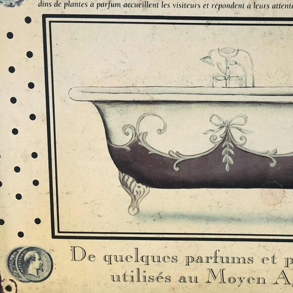 NWT Pair Wall Décor Rustic Tin French Fragrance Ad Signs with Antique Bathtubs - Picture 7 of 8